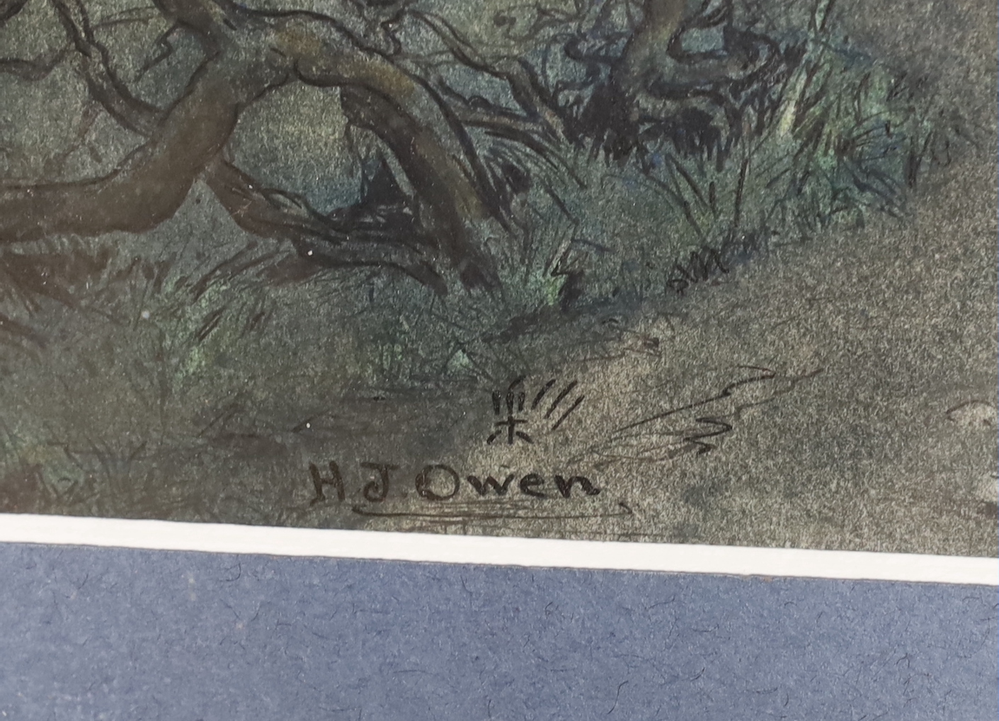 H J Owen, (1897-?), watercolour and ink, Pixies and Fairies on a mound, signed, 23 x 24.5cm